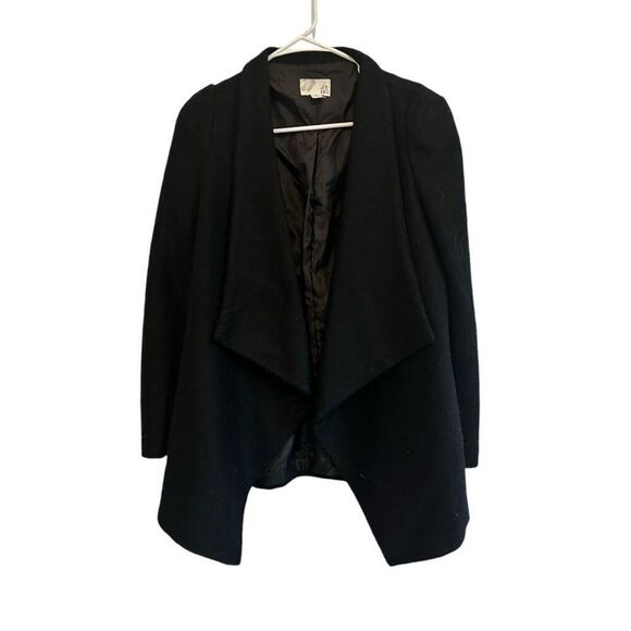 LRA Asymmetrical Black Wool Blend Open Front Coat Size M Waterfall Fall - Picture 1 of 10
